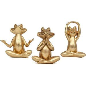 Gold Frog Figurines Yoga Pose Statues Set of 3 Desk Shelf Home Office Decor Gift